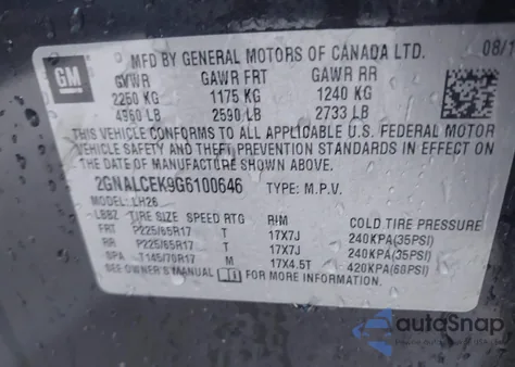 2016 Chevrolet Equinox Lt из США, поврежденный, VIN 2GNALCEK9G6100646